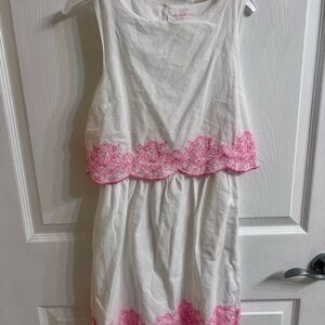 Vineyard Vines White and Pink embroidered Kids Casual Dress Sz M 8-10y